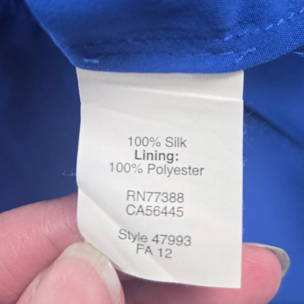 J.Crew 100% Silk Sleeveless‎ Midi Dress Women's Size 10 Blue Pleated V-Neck